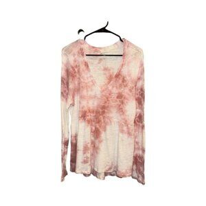 T.La Pink and White Tie-Dye Long Sleeve Top